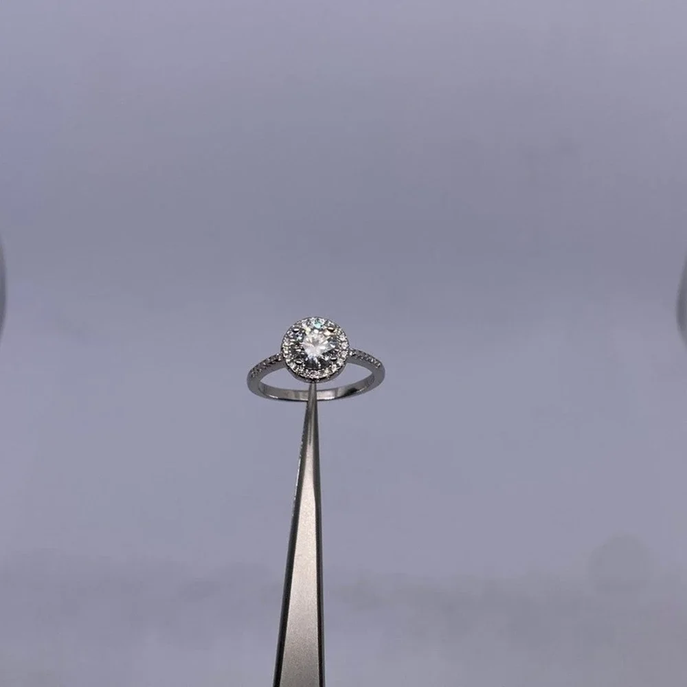 Moissanite Diamond Ring GRA Certified Halo 1 Ct Round Cut Size 7